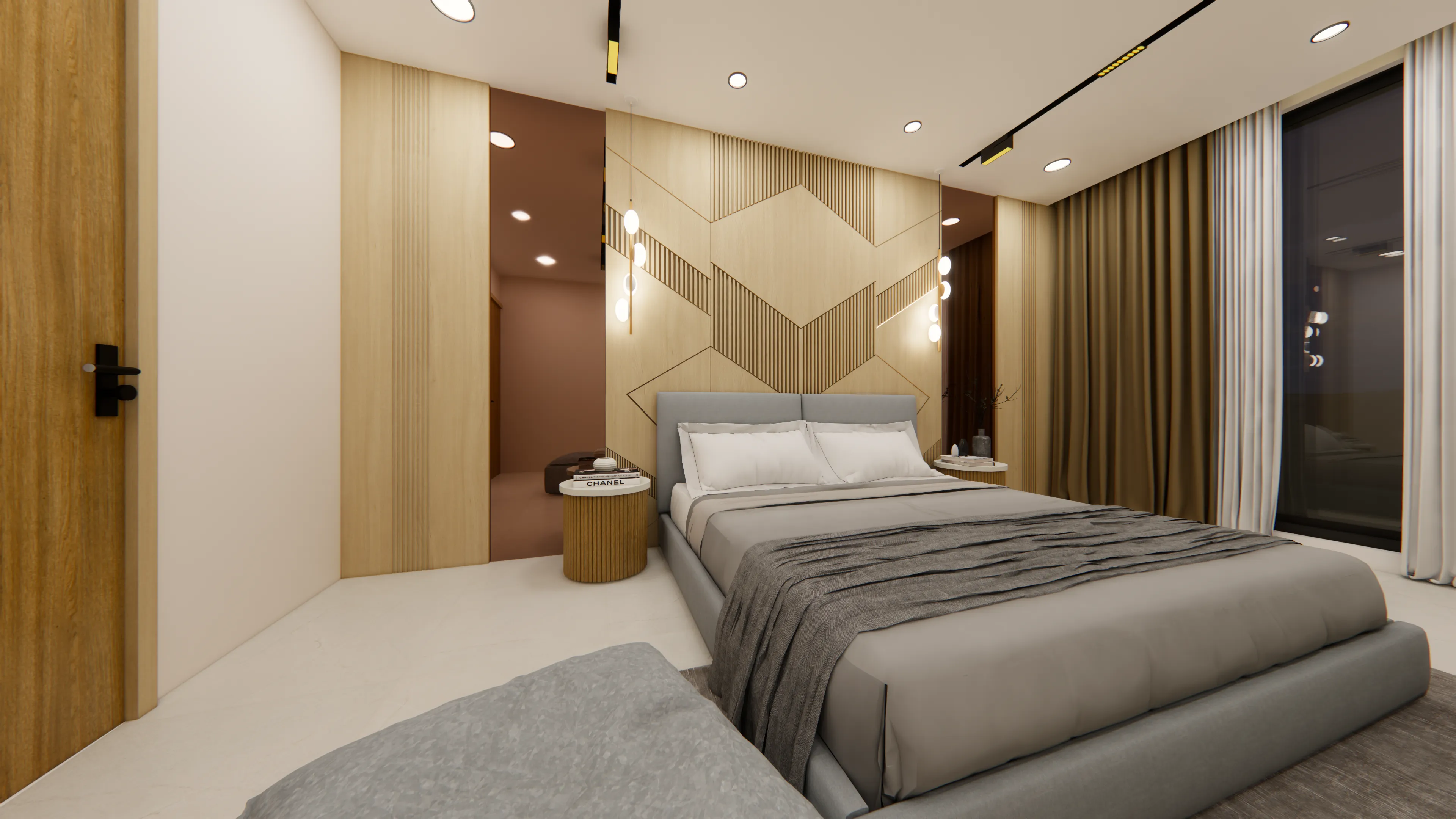 A warm, elegant bedroom