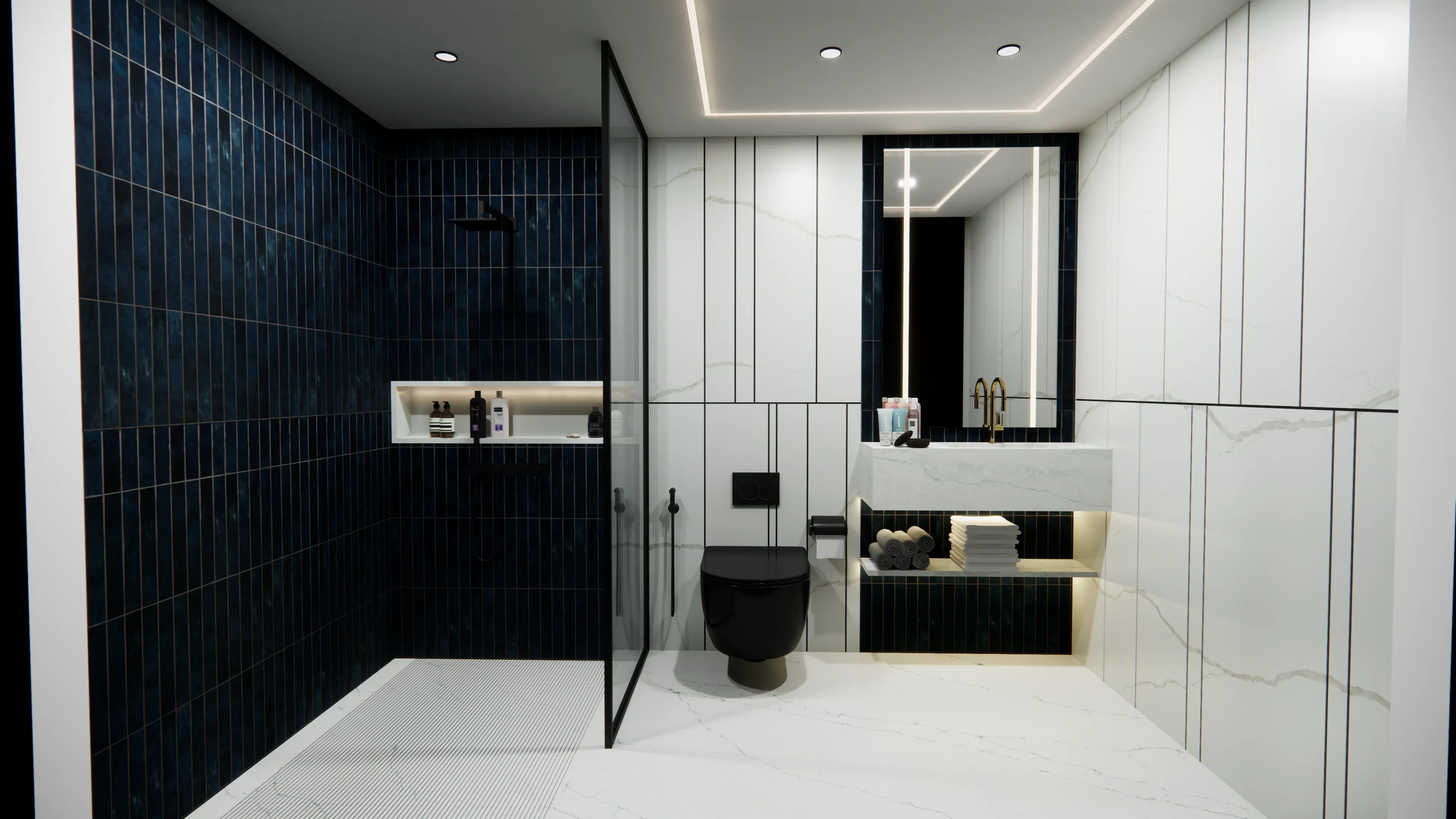 A bold bathroom with a clean, luxurious feel.